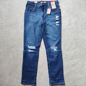 NWT 14 Long 32 Long Levi's 724 High-Rise Slim Straight Distressed Denim Jeans
